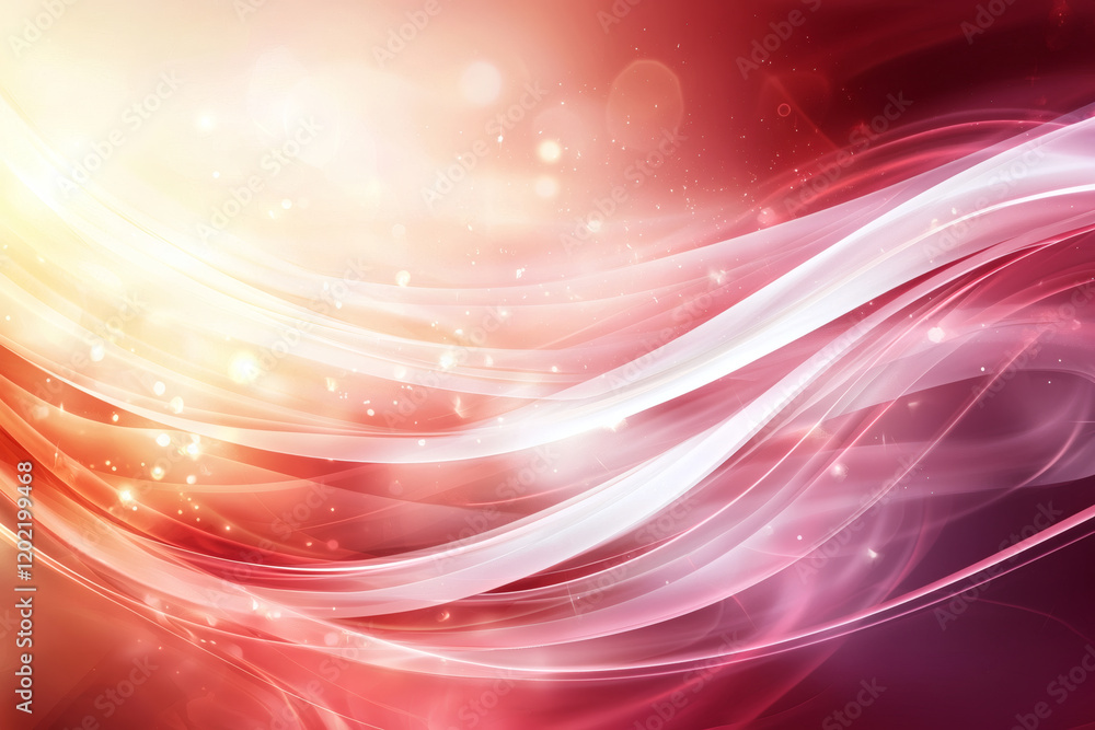 Poster bright and flowing abstract background with red and white waves, creating romantic and dreamy atmosp