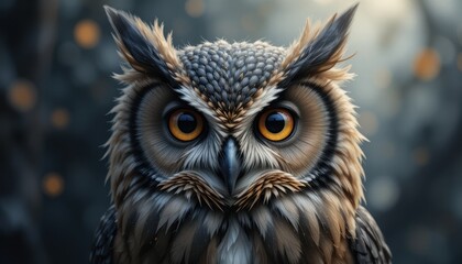 Portrait of a great horned owl and eagle owl