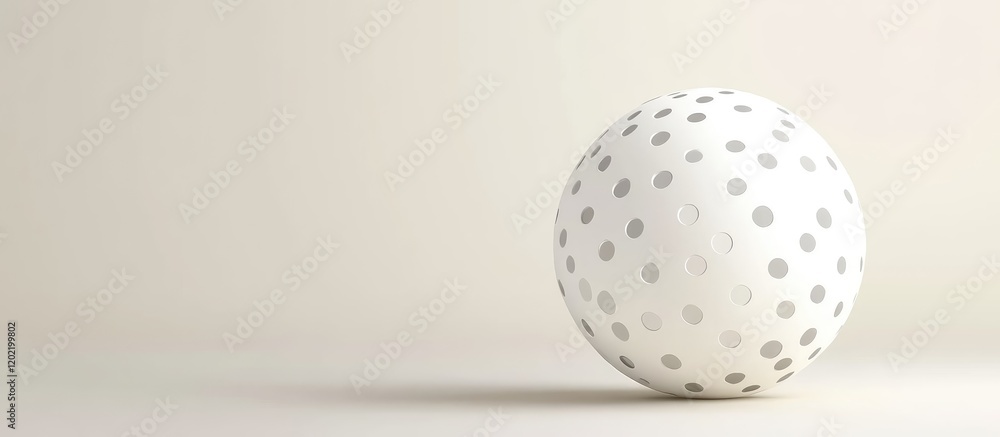 Poster White decorative ball with silver polka dots on a light beige background with copy space for text placement.