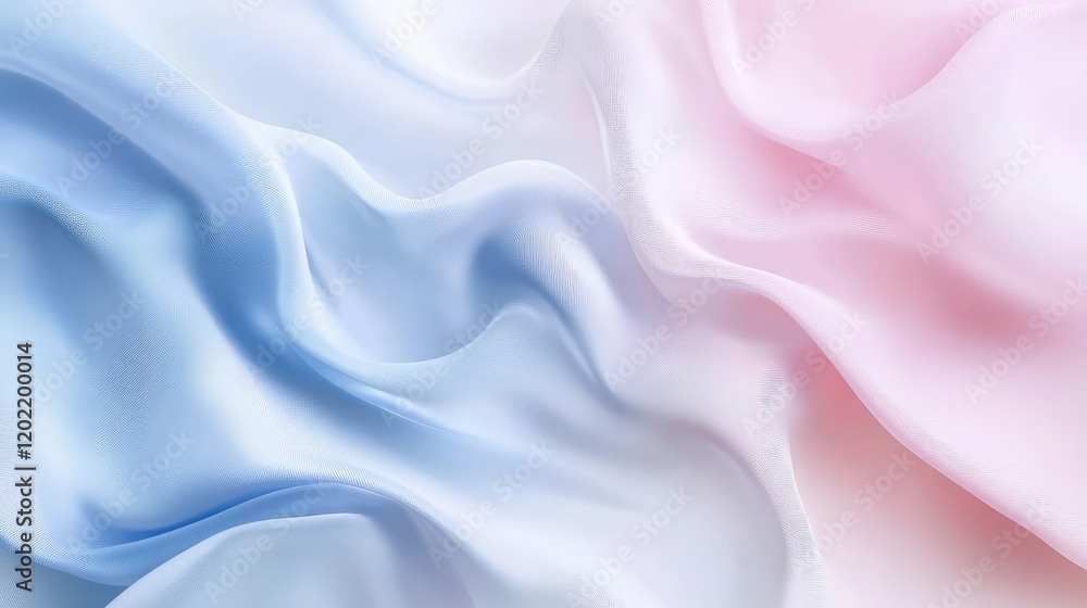 Poster soft flowing silk fabric in blue and pink colors with smooth texture and gentle curves copy space