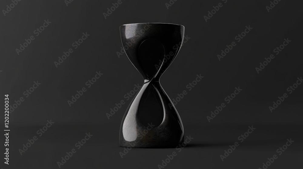 Aufkleber Hourglass shaped sculpture on black background with smooth surface and elegant design showcasing copy space for text placement.