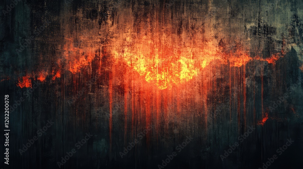 Aufkleber Abstract fiery texture with dark grunge background and illuminated glowing patterns Copy Space