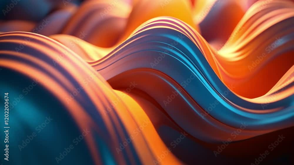 Poster abstract flow: a mesmerizing abstract artwork features a dynamic flow of iridescent, metallic ribbon