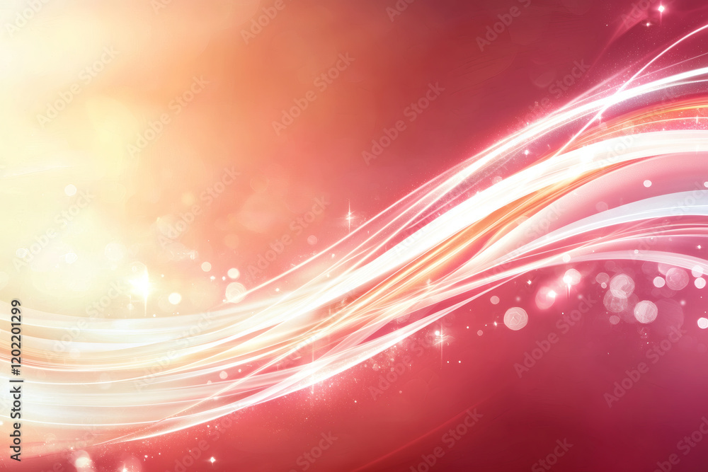 Poster vibrant red background with flowing light waves and sparkling bokeh effects creates romantic and dre