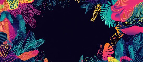 Colorful floral frame design with dark background and copy space for text insertion