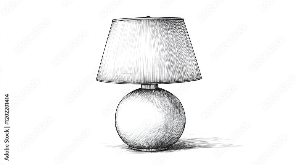 Poster Sketch of a table lamp with a round base and cylindrical shade in black and white illustration style with Copy Space