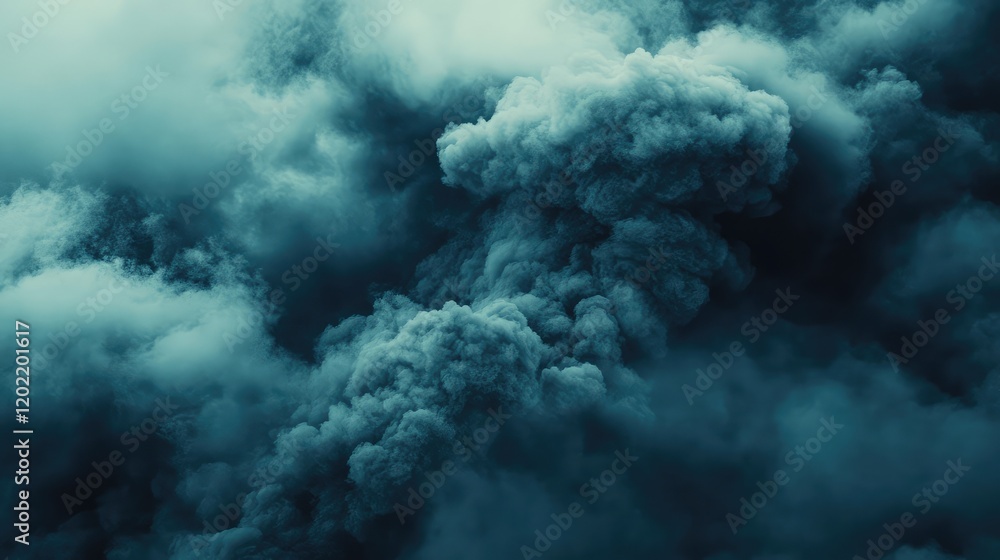 Aufkleber Dark storm clouds with varying shades of gray and blue creating a dramatic sky background with copy space for text.