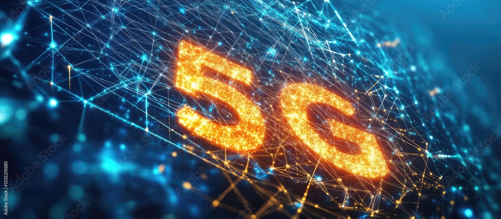 Poster 5G technology network background with glowing connections and digital elements Copy Space