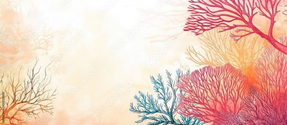 Poster colorful abstract coral design with copy space for text against a light background