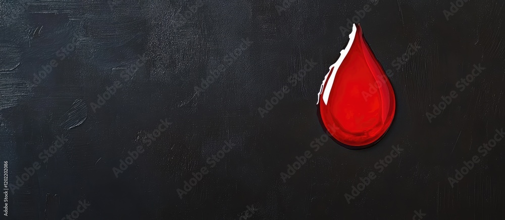Aufkleber red paint droplet on black textured background with ample copy space for text inclusion.