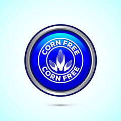 Corn free icon design illustration. Natural products, allergens, Food Intolerance. Blue color round button design