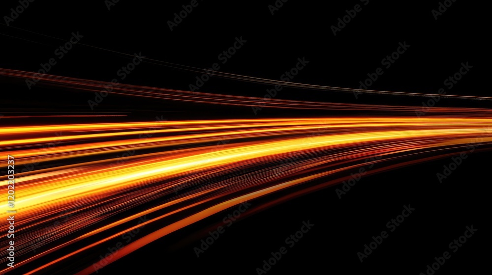Poster abstract orange light trails on black background with smooth motion effect and copy space for text i
