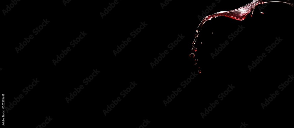 Poster red wine pouring into a glass against a black background with copy space for text.