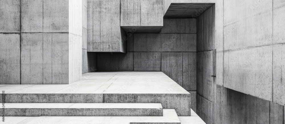 Poster concrete architectural structure with abstract geometric elements and copy space for text placement