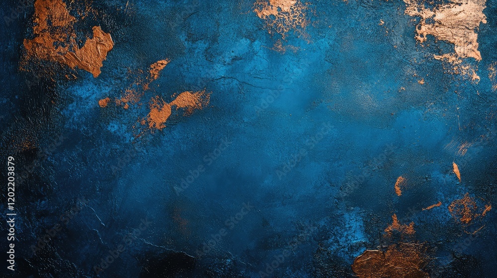 Poster Textured blue and gold abstract background with deep hues and metallic accents suitable for various design purposes Copy Space