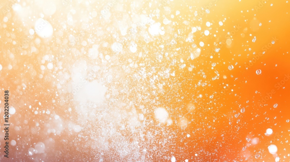 Poster colorful abstract background with bubbles and sparkling particles on gradient orange backdrop with c