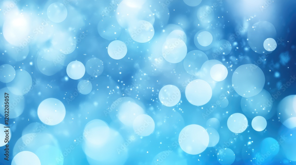 Poster Blue abstract bokeh background with soft circles and light spots featuring copy space for text placement