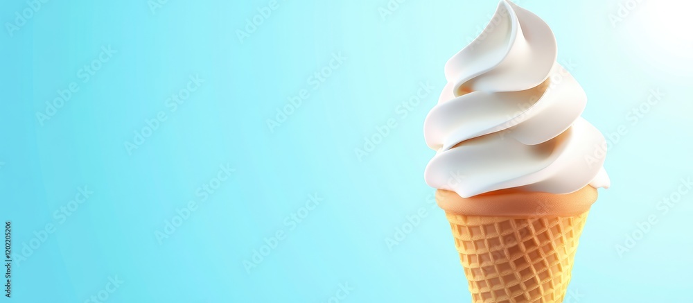 Aufkleber Ice cream cone with whipped cream against a bright blue background with Copy Space for text placement