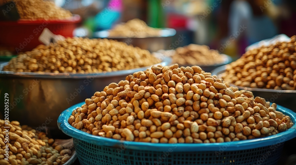 Aufkleber Peanuts piled in baskets at a local market with vibrant colors and Copy Space for text placement