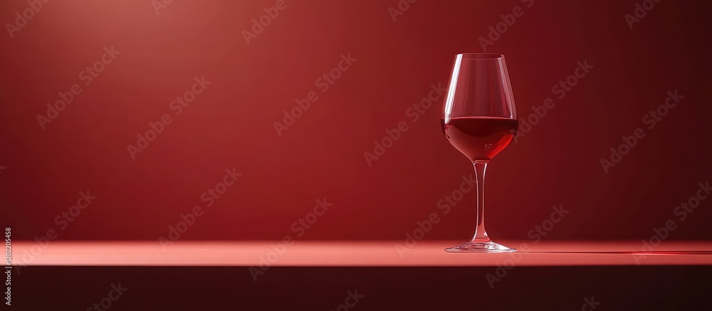 Aufkleber Red wine glass on a minimalistic red background with dramatic lighting and copy space for text placement.