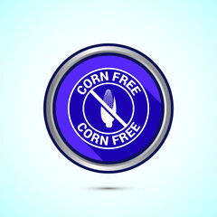 Corn free icon design illustration. Natural products, allergens, Food Intolerance. Blue shadow button design