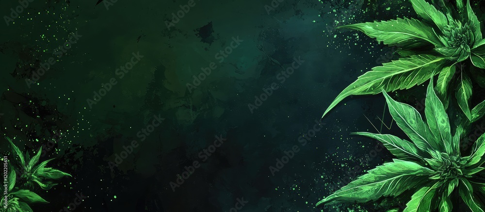 Poster green foliage background with dark texture and copy space suitable for various design applications