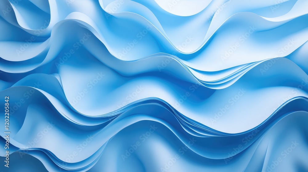 Poster Blue textured wavy paper background with soft folds and curves ideal for graphic design and copy space