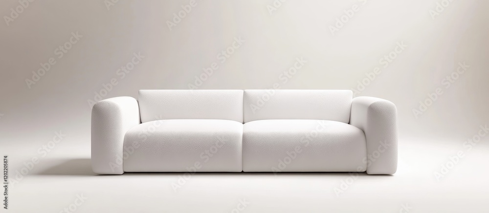 Poster modern white sofa on a plain background with ample copy space for text placement. minimalist design 