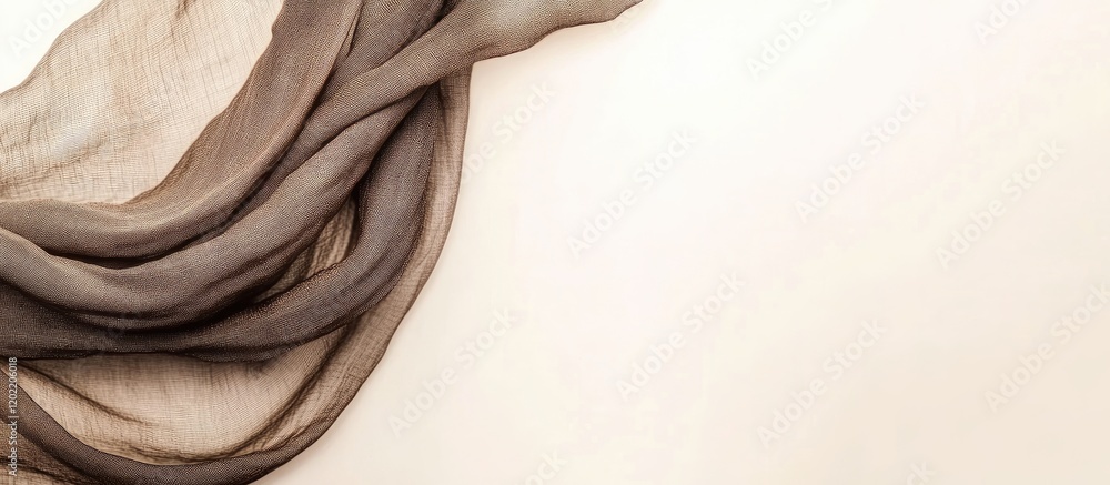 Poster Brown silk fabric draped elegantly over a neutral background with ample Copy Space for text placement