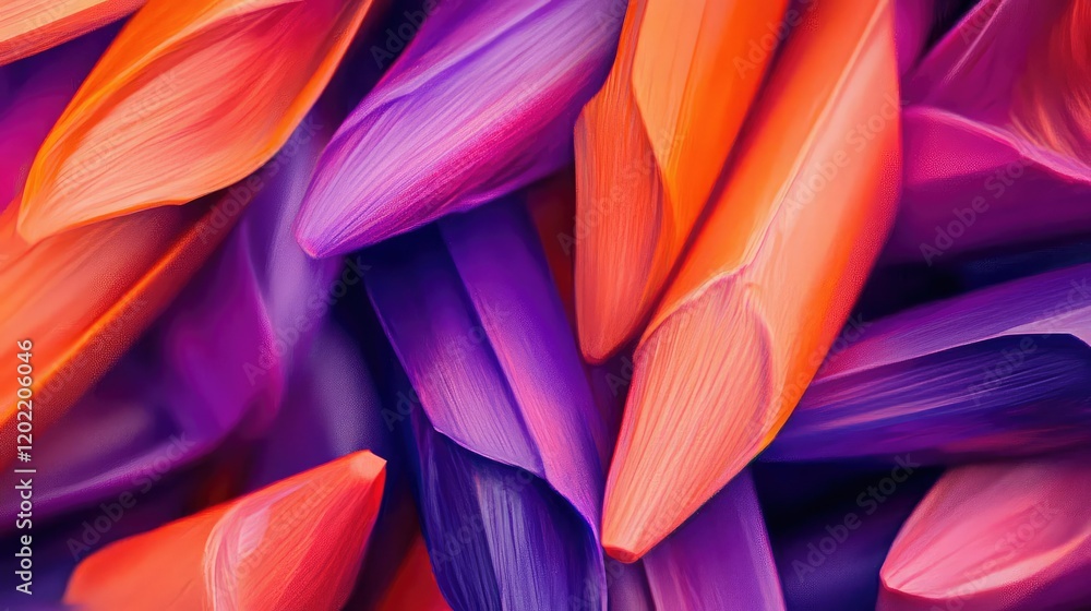 Leinwandbilder Colorful abstract texture of vibrant orange and purple petal-like shapes with smooth gradient transitions and Copy Space for text placement