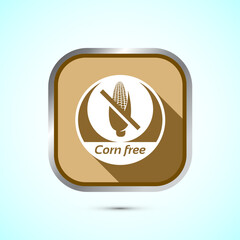 Corn free icon design illustration. Natural products, allergens, Food Intolerance. Gold shadow button design