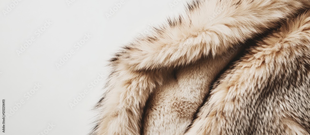 Poster close-up view of luxurious faux fur fabric texture with soft, fluffy strands and subtle color variat