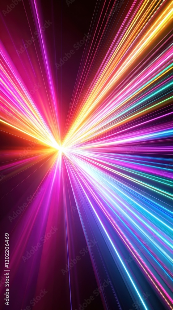 Poster vibrant neon lights streaking across dark background creating dynamic visual effect