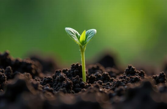 Close up Young plant growing over green background