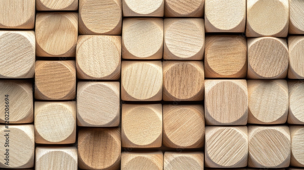 Fototapete Textured wooden blocks arranged in a pattern with copy space for text placement