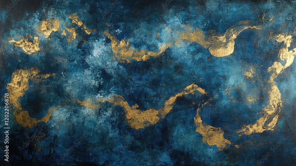 Leinwandbilder Abstract blue and gold textured background with swirling patterns and Copy Space for text placement