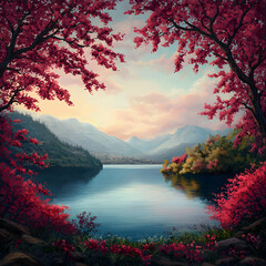 Tranquil sunset over serene lake mountain landscape nature photography calm environment scenic view beauty of nature