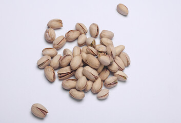 Pistachios on a white background close up