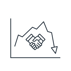  A graph of the development and decline of relationships.Business disagreements, rejection.Vector linear icon isolated on white background.
