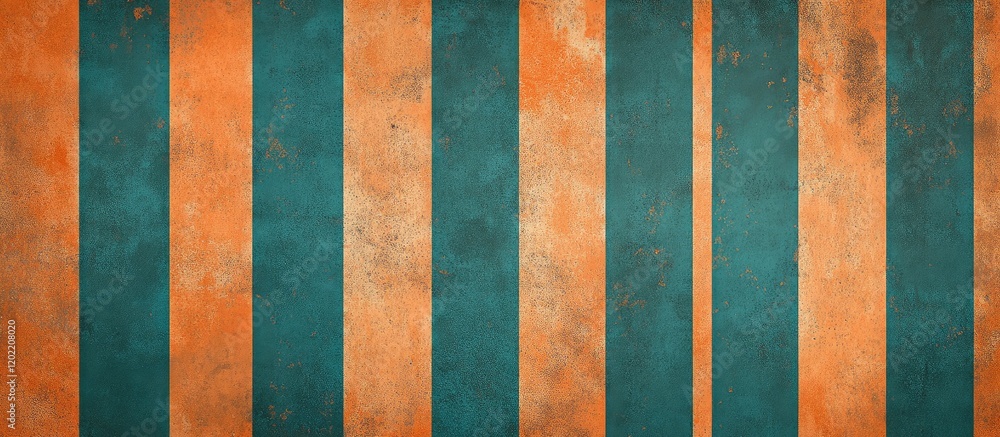 Poster vintage striped texture background in orange and teal with grunge effect and copy space for text pla
