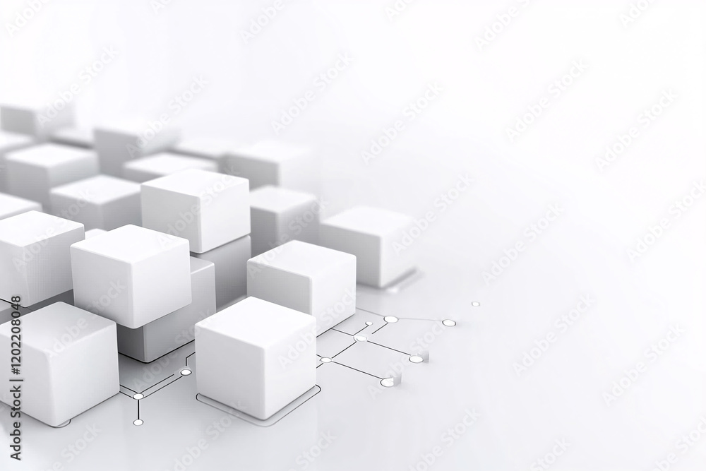Poster minimalist white cubes arranged on light background, showcasing modern design. clean lines and geome