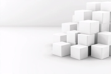 Minimalistic white cubes arranged in modern setting, creating clean and organized look. soft shadows enhance depth, making it visually appealing and versatile for various uses