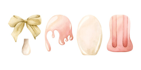 Cute ice cream clipart set. Lolly ice, white icing popsicle design elements. Watercolor kids summer food illustration