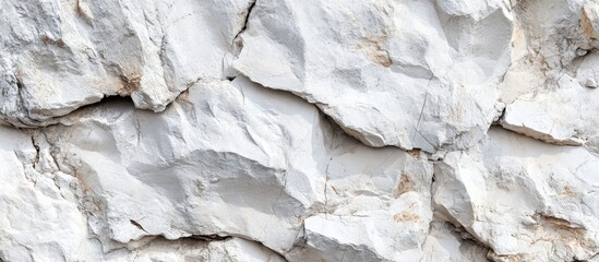 Fototapeta premium Textured white stone wall surface with intricate patterns and natural formations Copy Space
