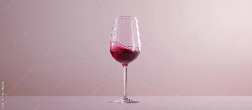 Poster Red wine glass with swirling wine on light background and ample copy space for text placement