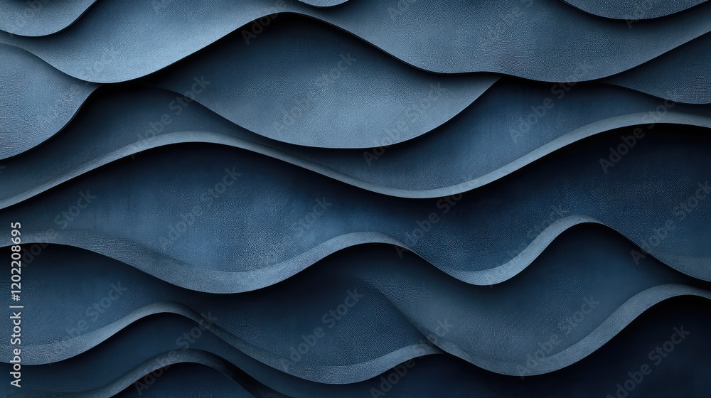 Poster Dark abstract waves pattern in textured surface design with layered curvature and shadows providing depth and dimension Copy Space