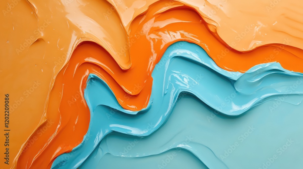 Aufkleber colorful abstract background with textured layers of orange and blue paint, featuring smooth swirls 