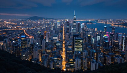 Obraz premium Golden sunset bathes the urban skylines of San Francisco and Seattle, their buildings glowing with city lights