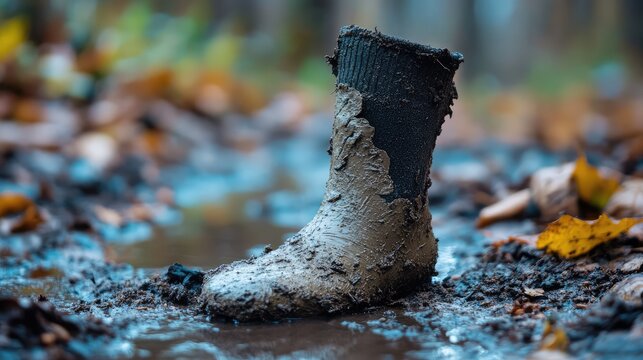 Hiking Boot Tread Pressing Through Autumn Leaves on Forest Trail, Close ...
