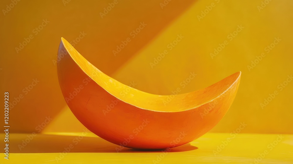 Poster abstract orange bowl shape on a vibrant yellow background with copy space for design and text insert